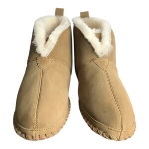 Vermont Country Store Bootie Slippers Womens Sz10 Chestnut Leather Shearling New